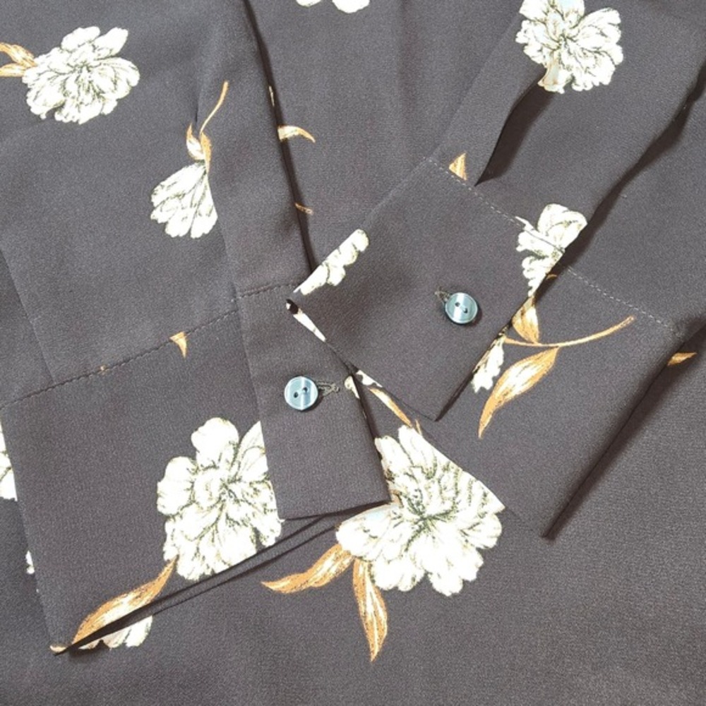 Ann Taylor Factory Chocolate Brown Floral‎ Long Sleeve Blouse Keyhole Back Small - Picture 5 of 7